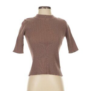 Mo:Vint Small Ribbed Pullover Cotton Sweater Mocha Brown Tan Half Short Sleeve